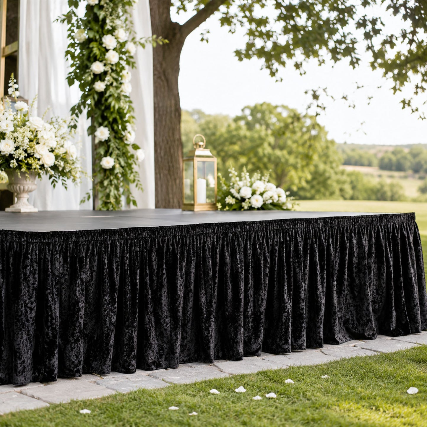 Portable Stage Skirting Crushed Velvet Black Shirred Pleat Cover for Wedding & Event Platforms - 36"
