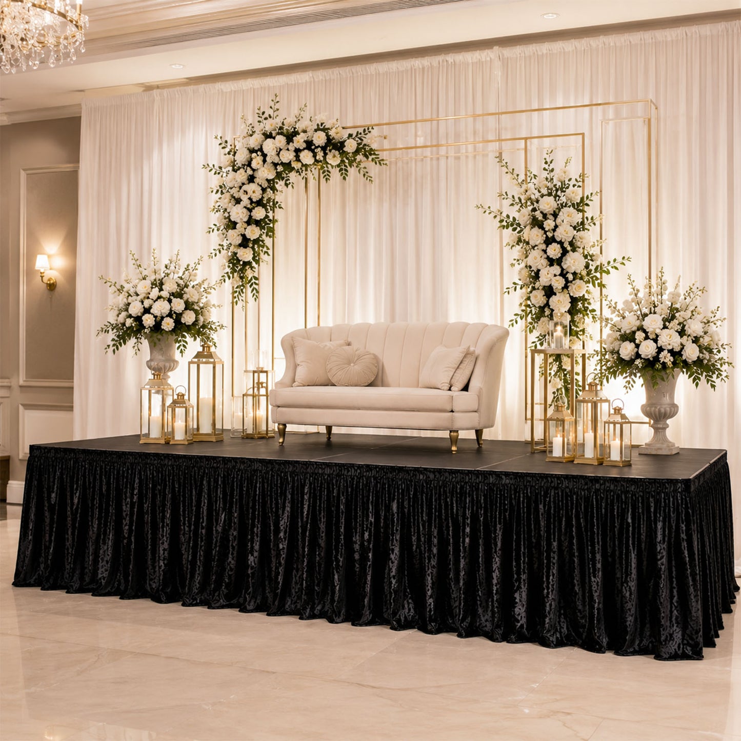 Portable Stage Skirting Crushed Velvet Black Shirred Pleat Cover for Wedding & Event Platforms - 36"