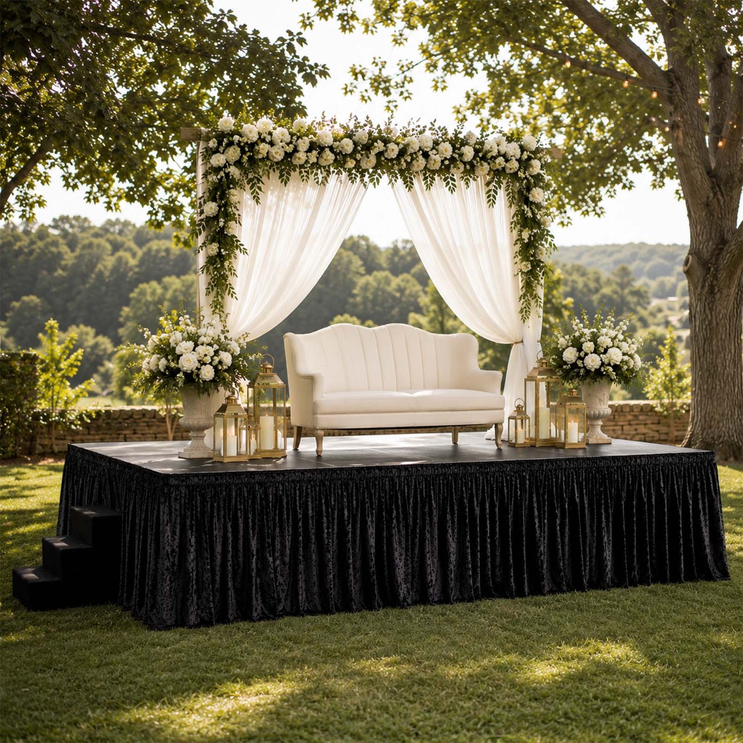 Portable Stage Skirting Crushed Velvet Black Shirred Pleat Cover for Wedding & Event Platforms - 36"