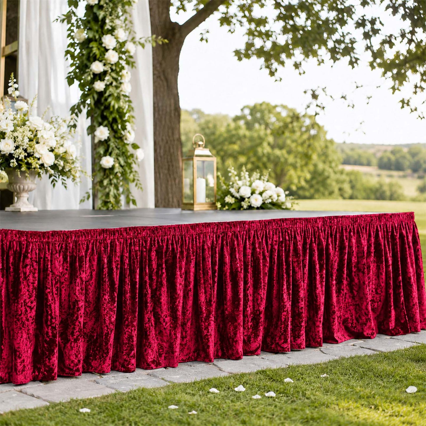 Portable Stage Skirting Crushed Velvet Red Shirred Pleat Cover for Wedding & Event Platforms - 36"x2
