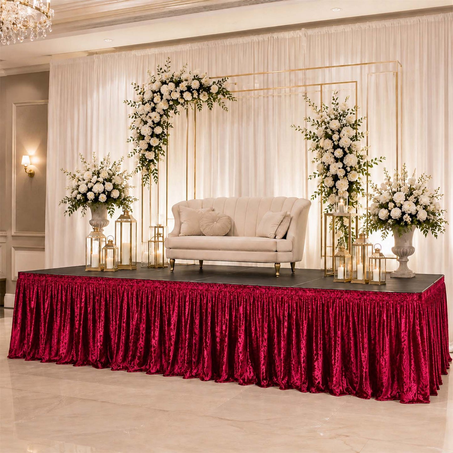 Portable Stage Skirting Crushed Velvet Red Shirred Pleat Cover for Wedding & Event Platforms - 36"x2