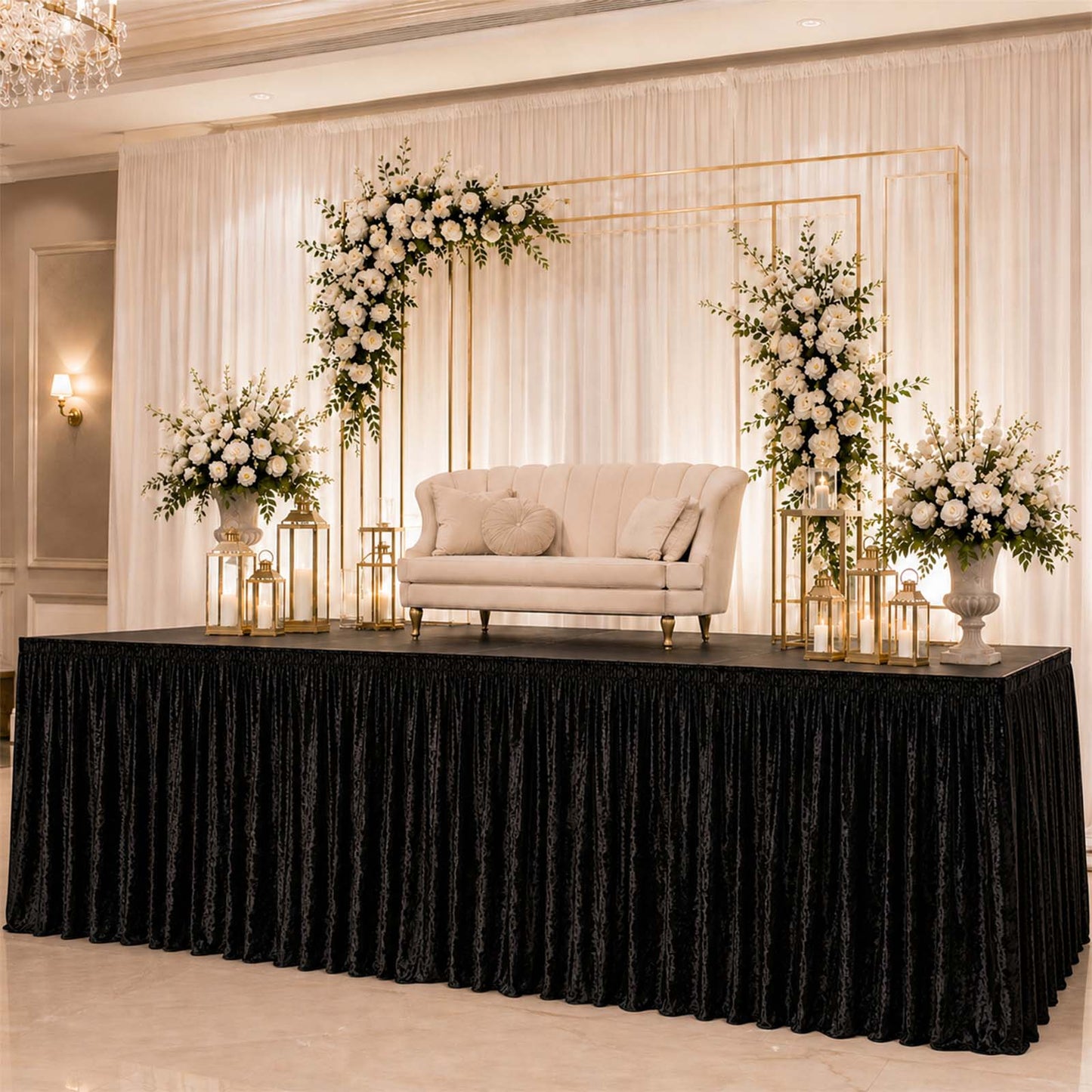 Portable Stage Skirting Crushed Velvet Black Shirred Pleat Cover for Wedding & Event Platforms - 48"