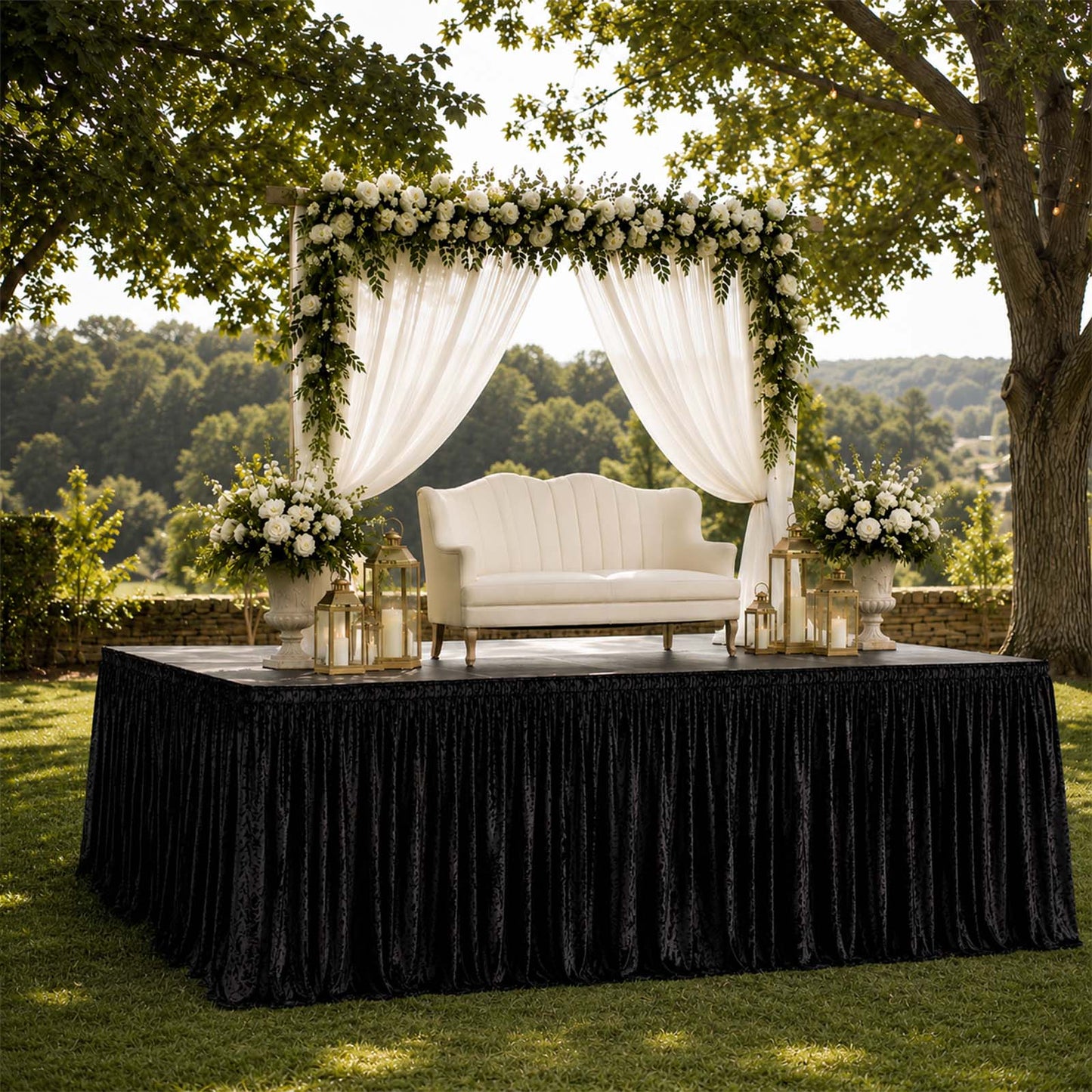 Portable Stage Skirting Crushed Velvet Black Shirred Pleat Cover for Wedding & Event Platforms - 48"