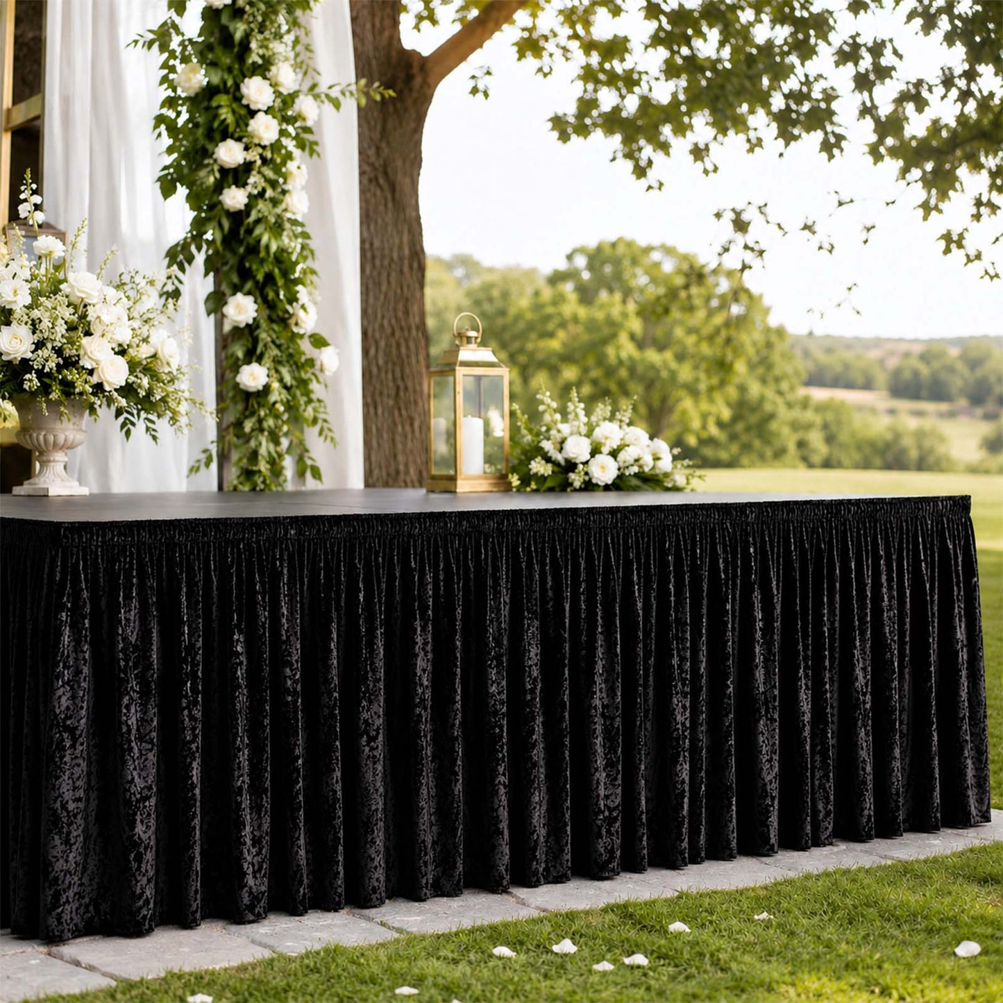 Portable Stage Skirting Crushed Velvet Black Shirred Pleat Cover for Wedding & Event Platforms - 48"