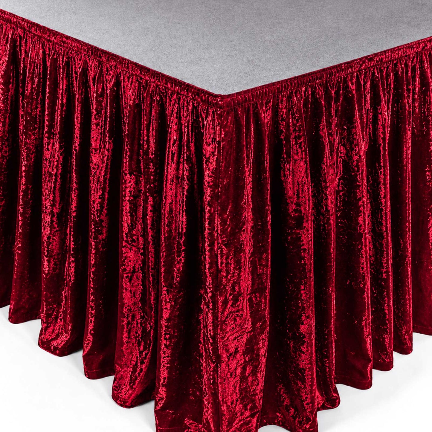 Portable Stage Skirting Crushed Velvet Red Shirred Pleat Cover for Wedding & Event Platforms - 48"x2