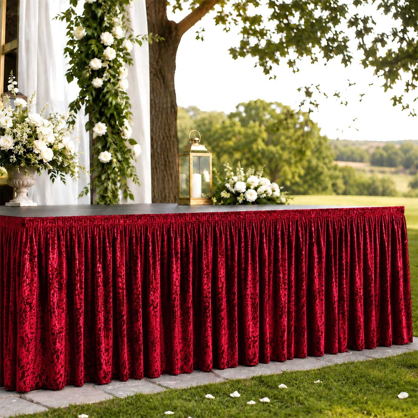 Portable Stage Skirting Crushed Velvet Red Shirred Pleat Cover for Wedding & Event Platforms - 48"x2