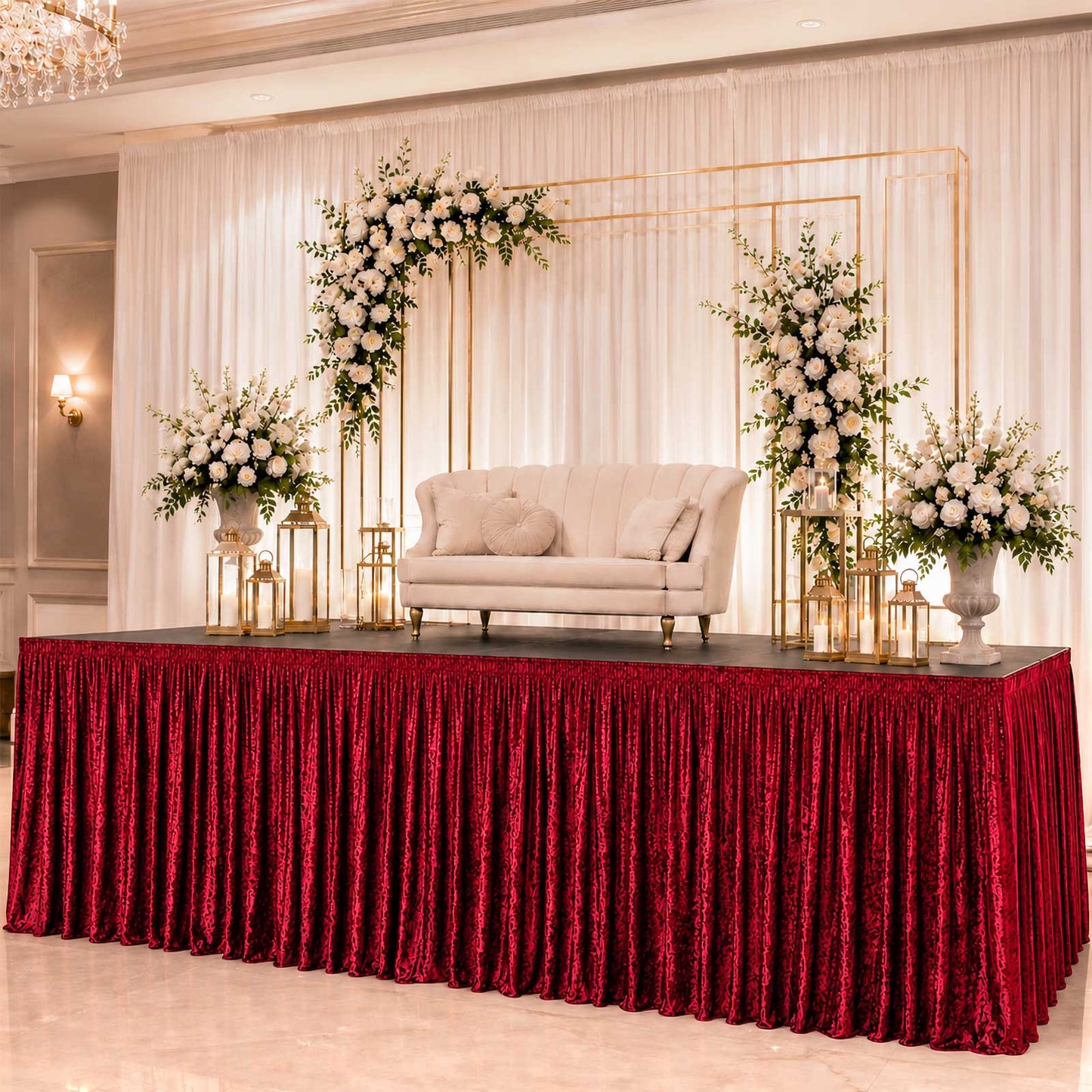 Portable Stage Skirting Crushed Velvet Red Shirred Pleat Cover for Wedding & Event Platforms - 48"x2