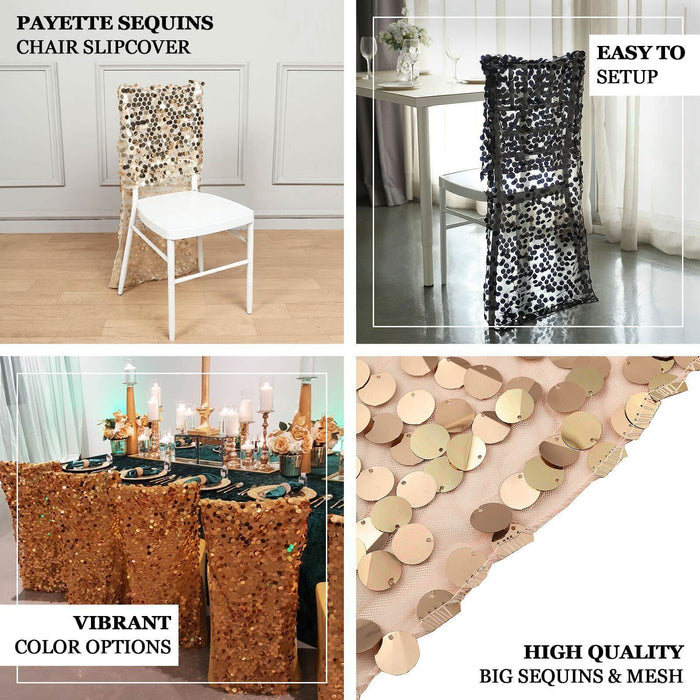 Champagne Big Payette Sequin Chiavari Chair Slipcover