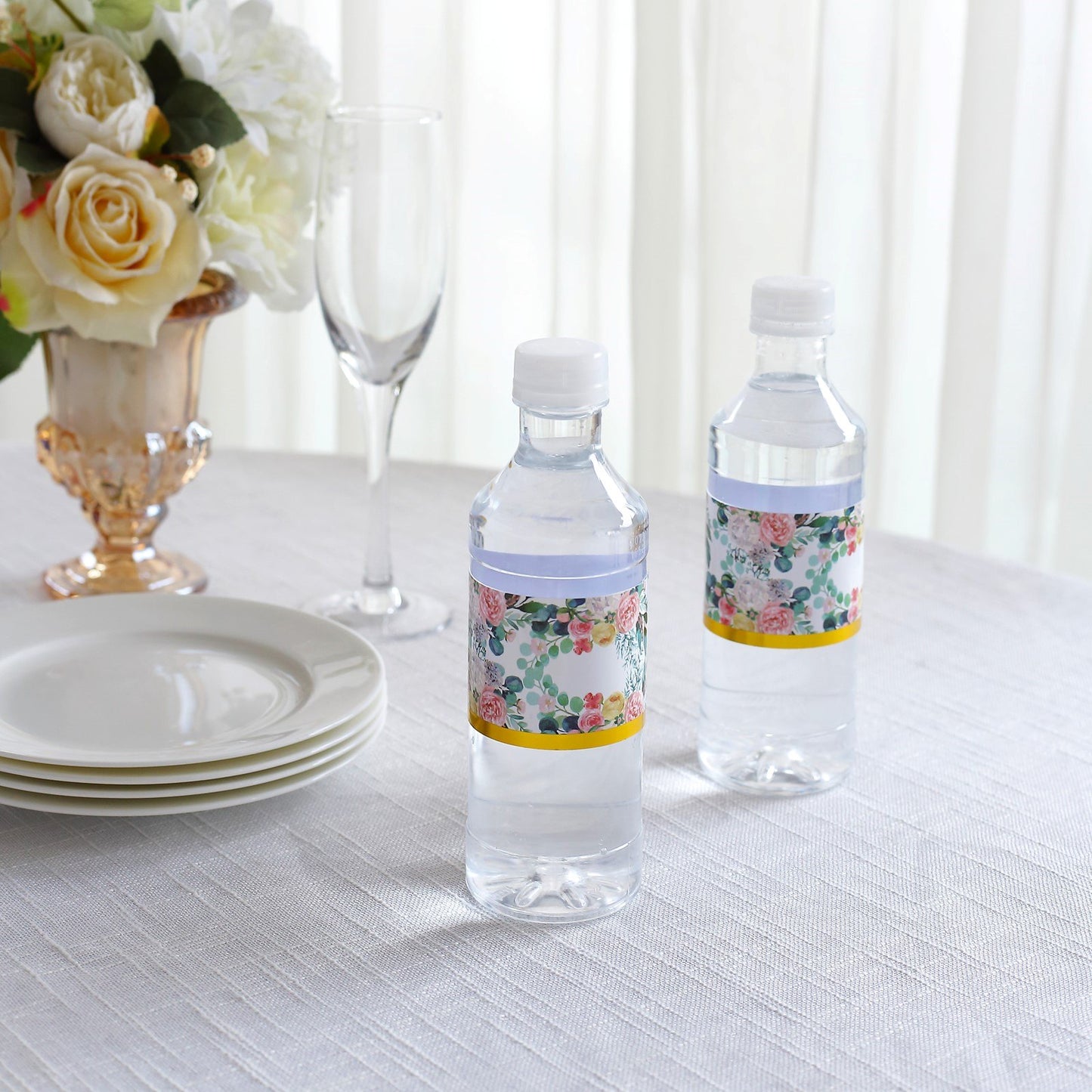 24 Pack Floral Water Bottle Labels with Gold Trim