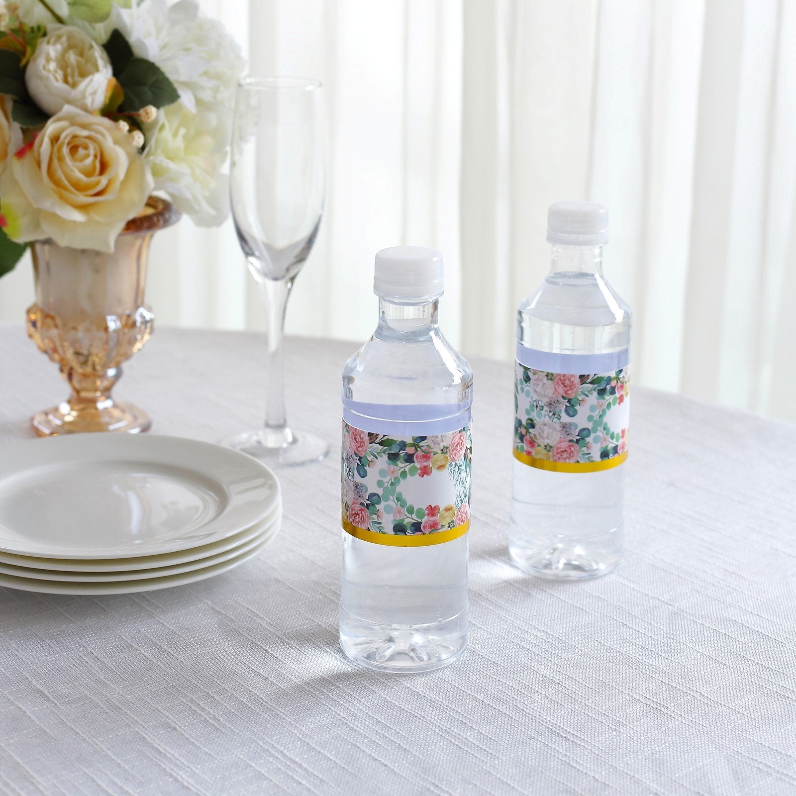 24 Pack Floral Water Bottle Labels with Gold Trim