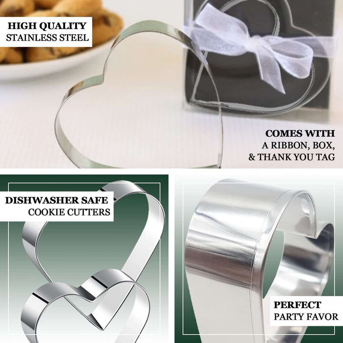 2 Pcs Heart Shaped Cookie Cutters, Stainless Steel Biscuits Cutter Wedding Favor Set with Clear Gift Box