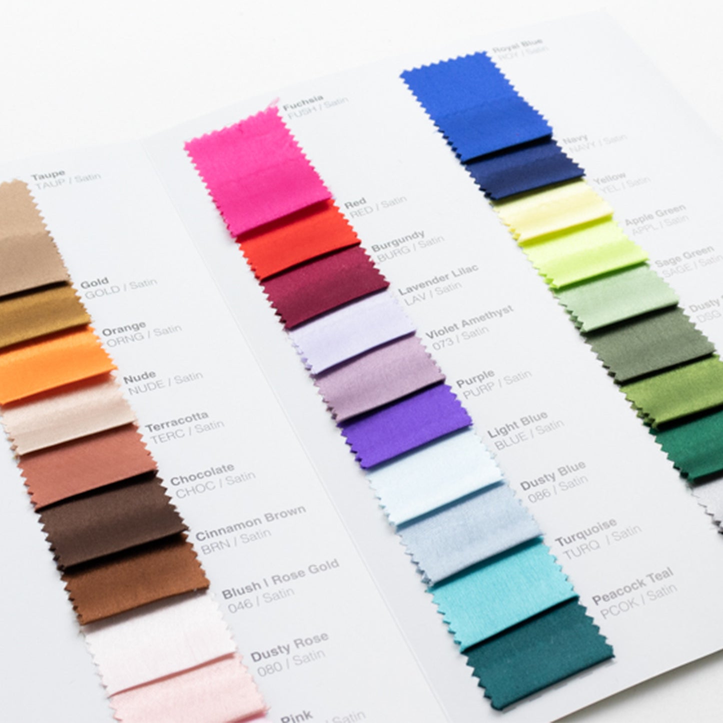 Satin Fabric Sample Book - 34 Colors, High-Quality Swatches for Upholstery, Sewing and Craft Projects
