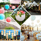 Set of 8 mixed blue and white hanging paper lanterns in assorted sizes.
