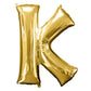 35" Gold Letter Balloon, Shiny Metallic Mylar Foil Helium/Air Alphabet Balloon - K