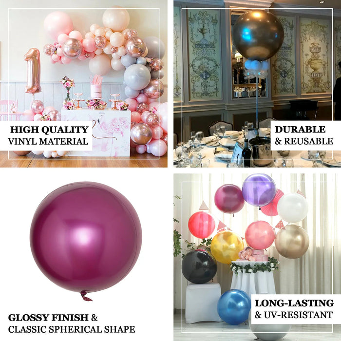 Shiny red reusable UV protected vinyl balloons in a festive setting.