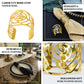 Shiny gold laser cut rose round metal napkin rings for elegant table decor.