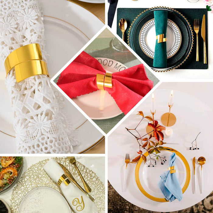 4 Pack | Shiny Gold Metal Swirl Wrap Cuff Band Napkin Rings, Decorative Scroll Serviette Buckle Napkin Holders