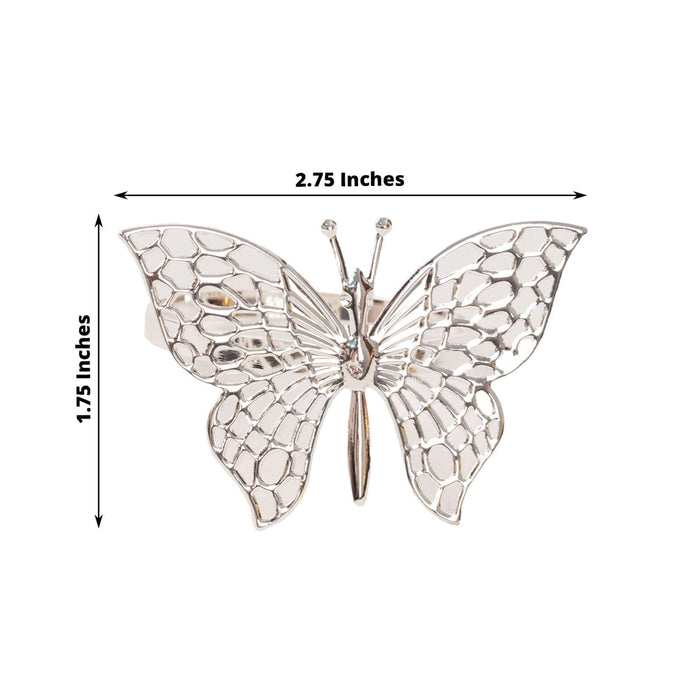 Silver metal butterfly napkin ring, decorative laser cut design.