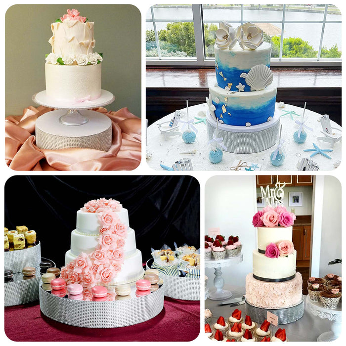16" silver rhinestones round cake stand for elegant dessert displays.