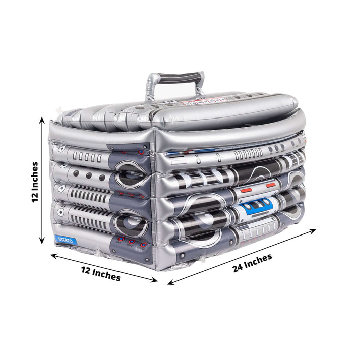 Silver Inflatable Boom Box Ice Beverage Cooler, 80's Themed Ice Box Container - 24"x12"