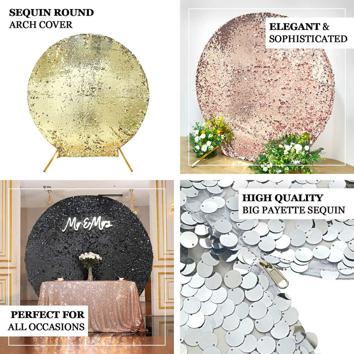 Sparkly champagne double-sided sequin wedding arch cover for elegant occasions.