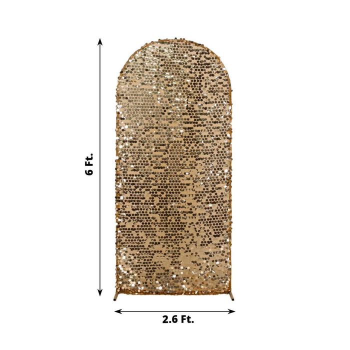 6ft Sparkly Gold Big Payette Sequin Fitted Wedding Arch Cover for Round Top Chiara Backdrop Stand