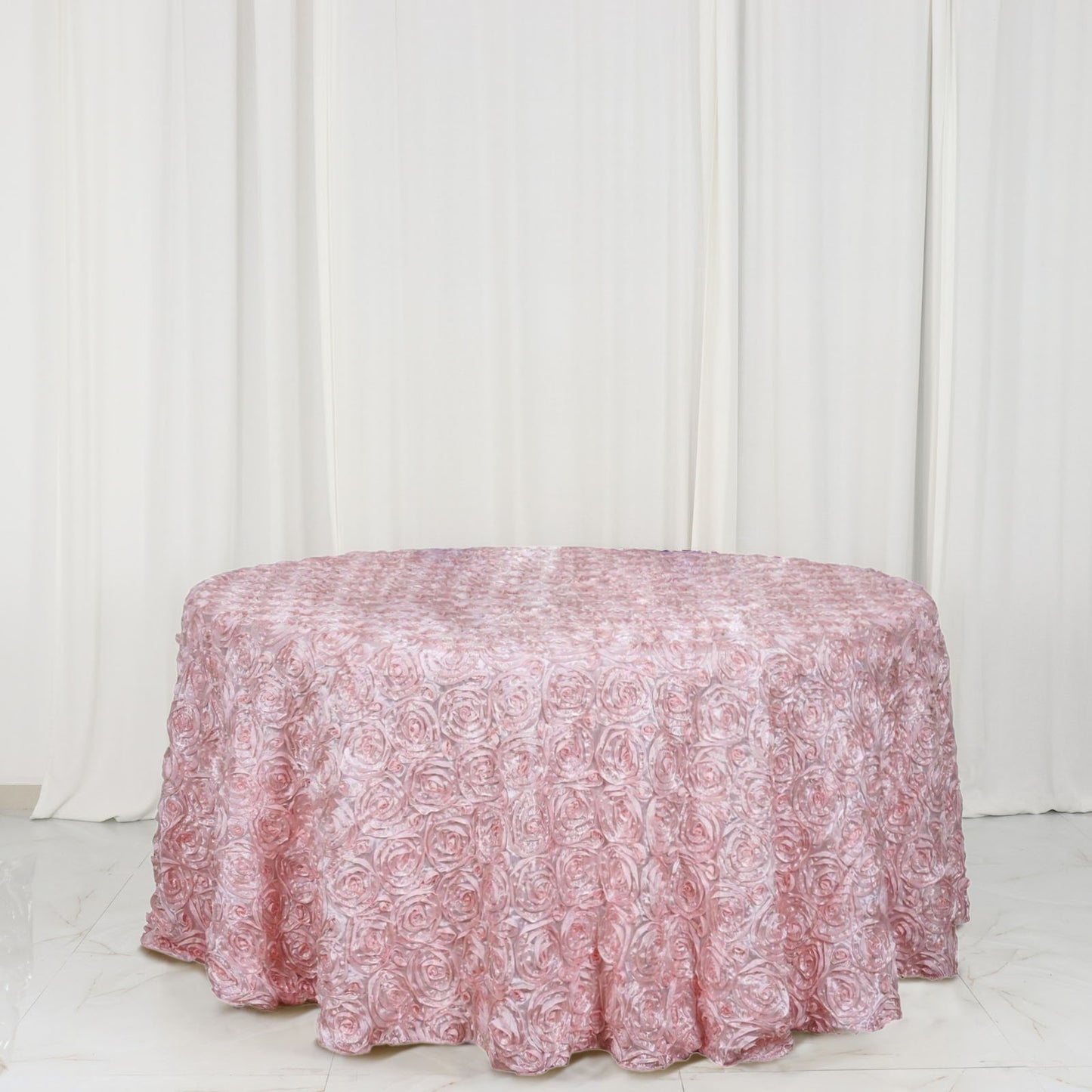 120" Blush Seamless Grandiose 3D Rosette Satin Round Tablecloth