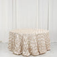 120" Beige Seamless Grandiose 3D Rosette Satin Round Tablecloth