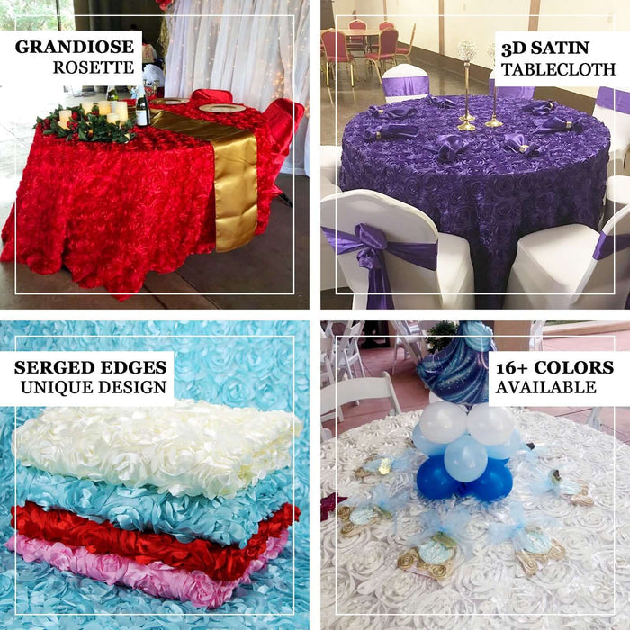 120" Royal Blue Seamless Grandiose 3D Rosette Satin Round Tablecloth