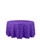 Purple satin round tablecloth with 3D rosettes, 120 inches in size.