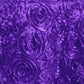 Purple 3D rosette satin round tablecloth, 120 inches.