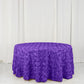 Purple 3D rosette satin round tablecloth, 120 inches in diameter.