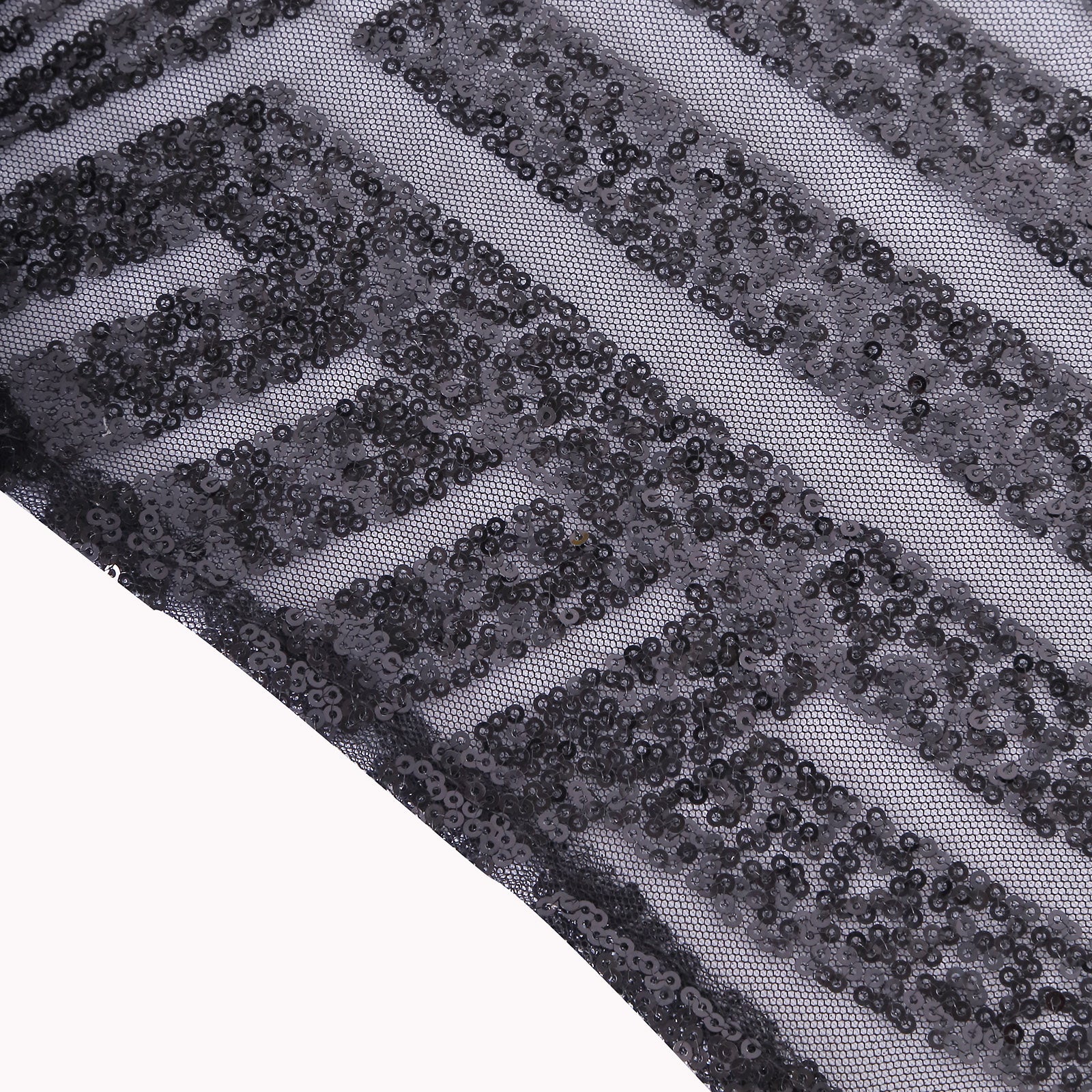 Black sequin round tablecloth with diamond glitz design.