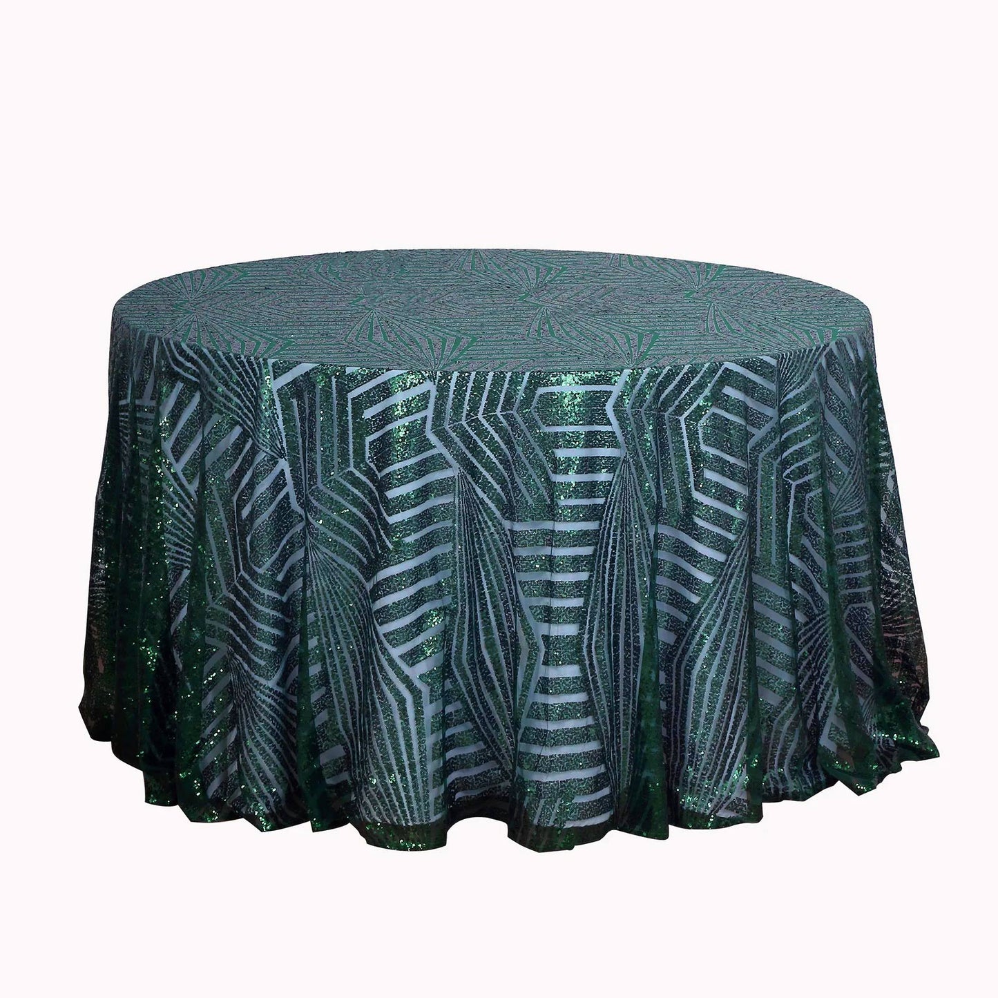 120" Emerald Green Sequin Round Tablecloth with Diamond Glitz Design