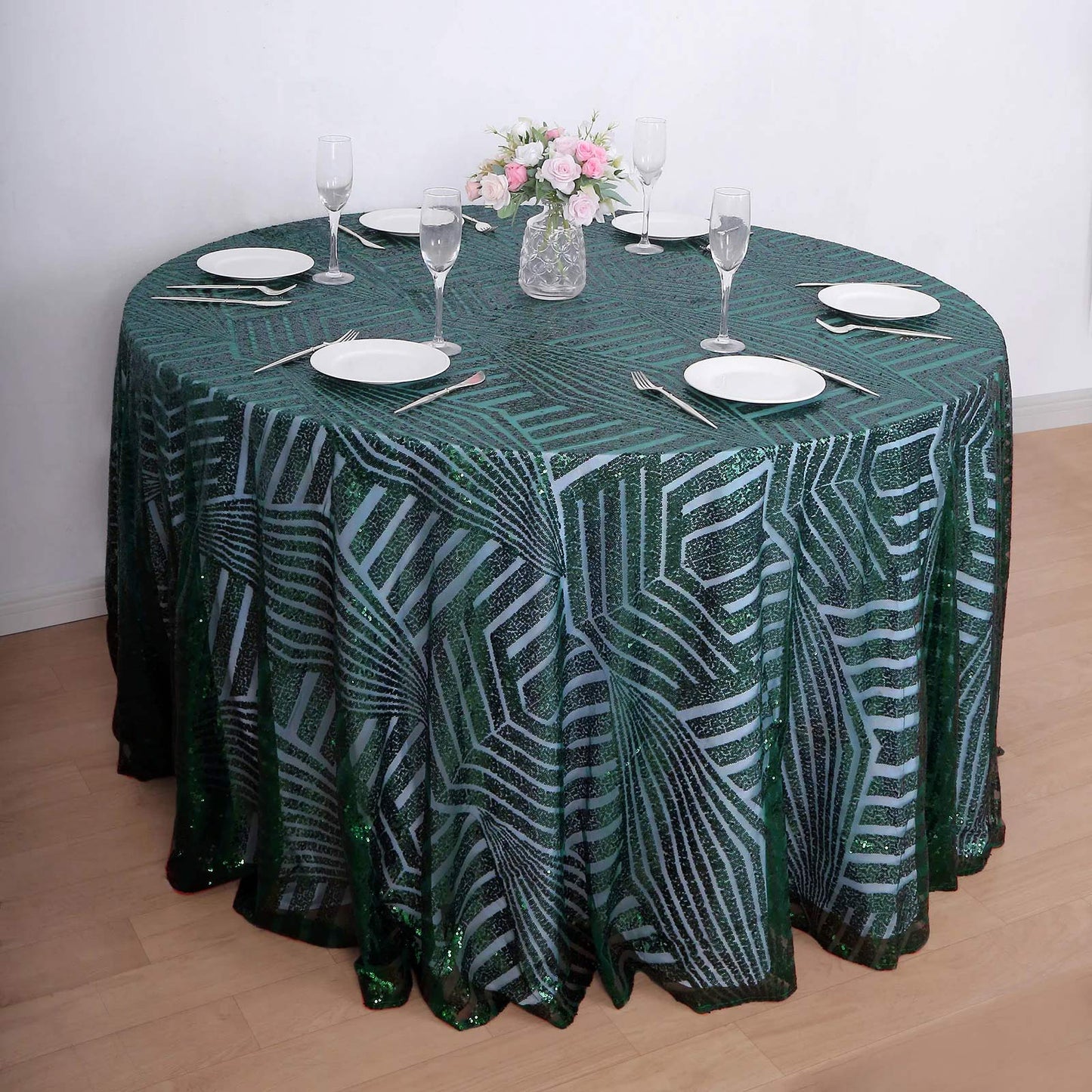 120" Emerald Green Seamless Diamond Glitz Sequin Round Tablecloth