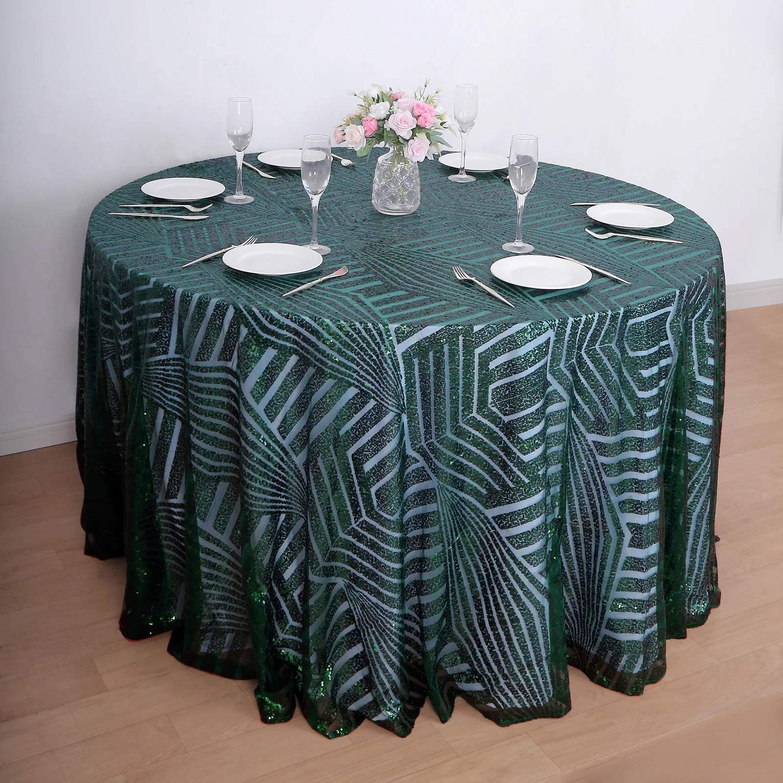 120" Emerald Green Seamless Diamond Glitz Sequin Round Tablecloth