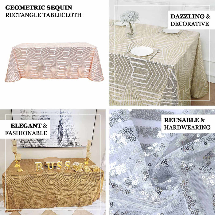 Gold sequin rectangular tablecloth for elegant events and decorations.
