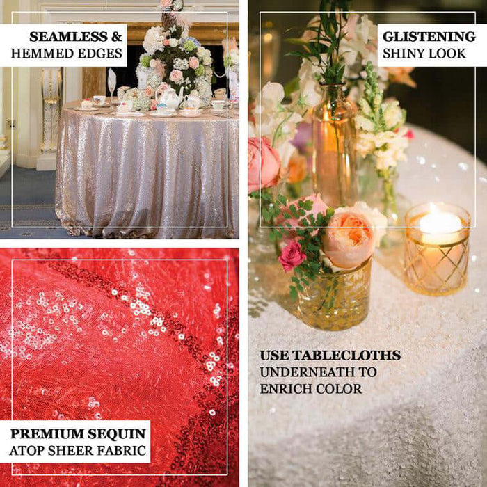 120" White Seamless Premium Sequin Round Tablecloth