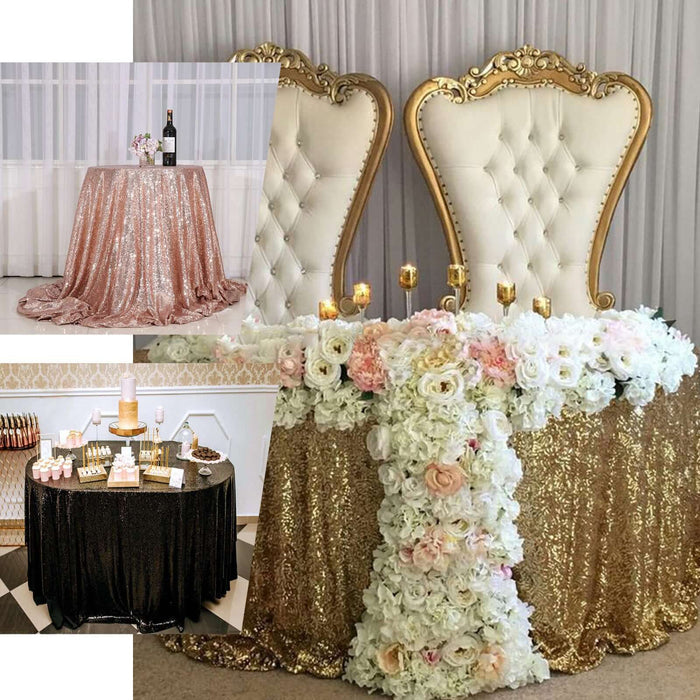 120" Champagne Seamless Premium Sequin Round Tablecloth