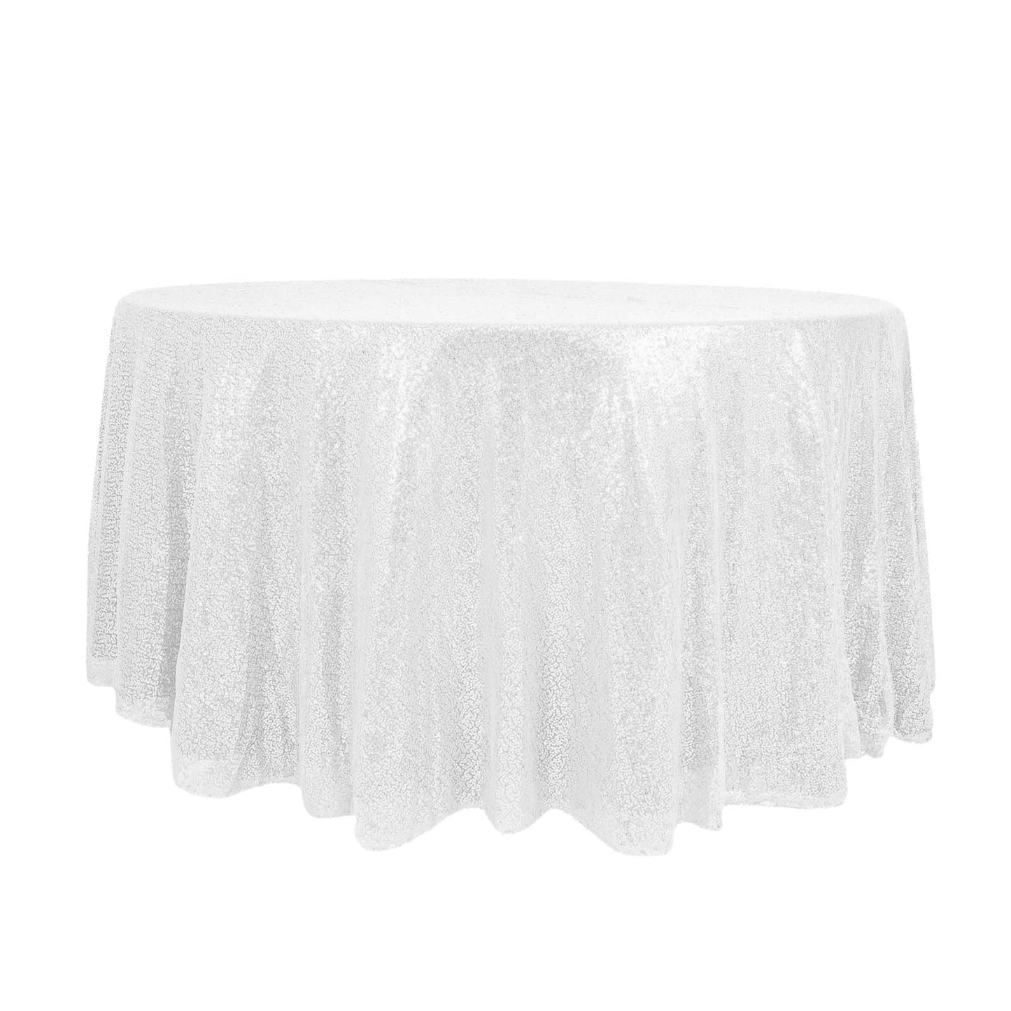 120" White Seamless Sequin Round Tablecloth