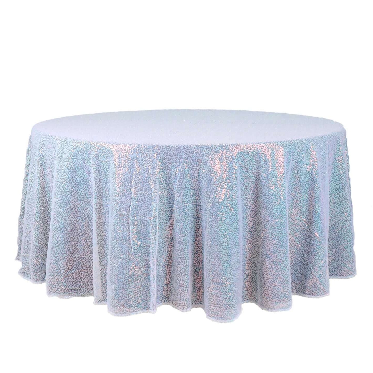 132 Inch Round Sequin Tablecloth Iridescent Blue