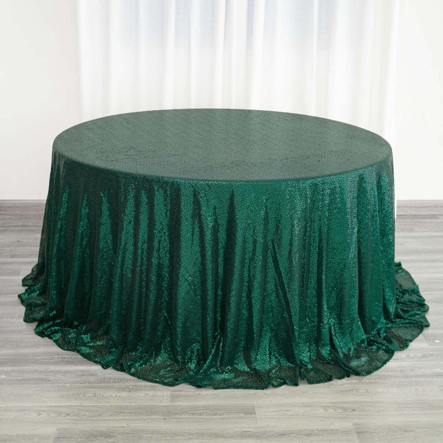132" Hunter Emerald Green Seamless Sequin Round Tablecloth, Sparkly Tablecloth