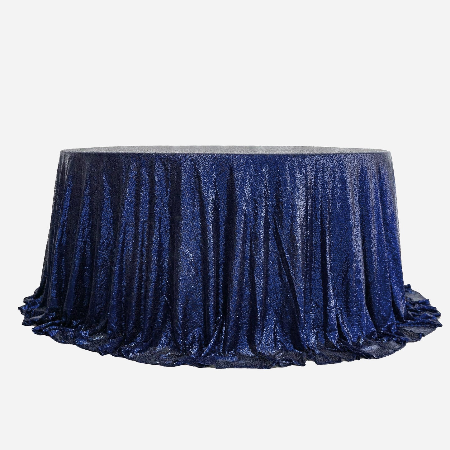 132" Navy Blue Seamless Sequin Round Tablecloth, Sparkly Tablecloth
