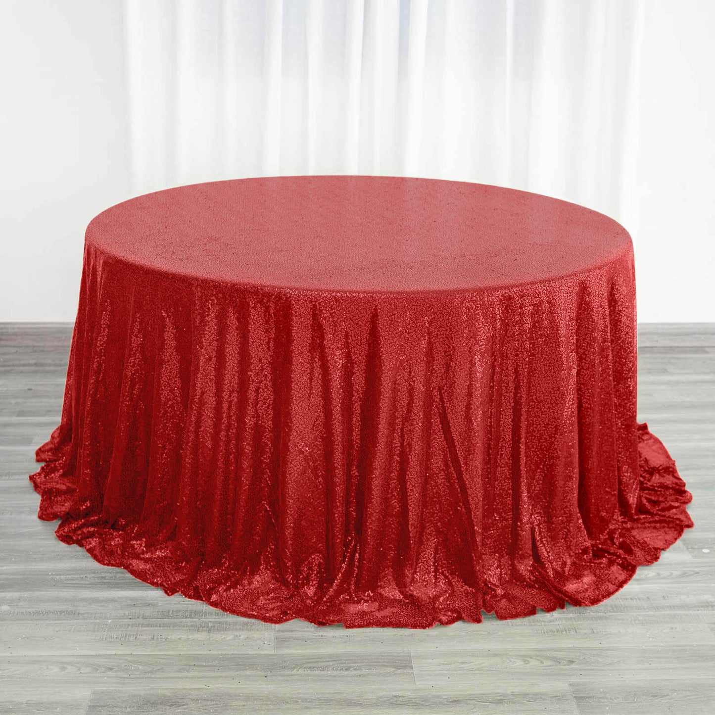 132" Red Seamless Sequin Round Tablecloth, Sparkly Tablecloth