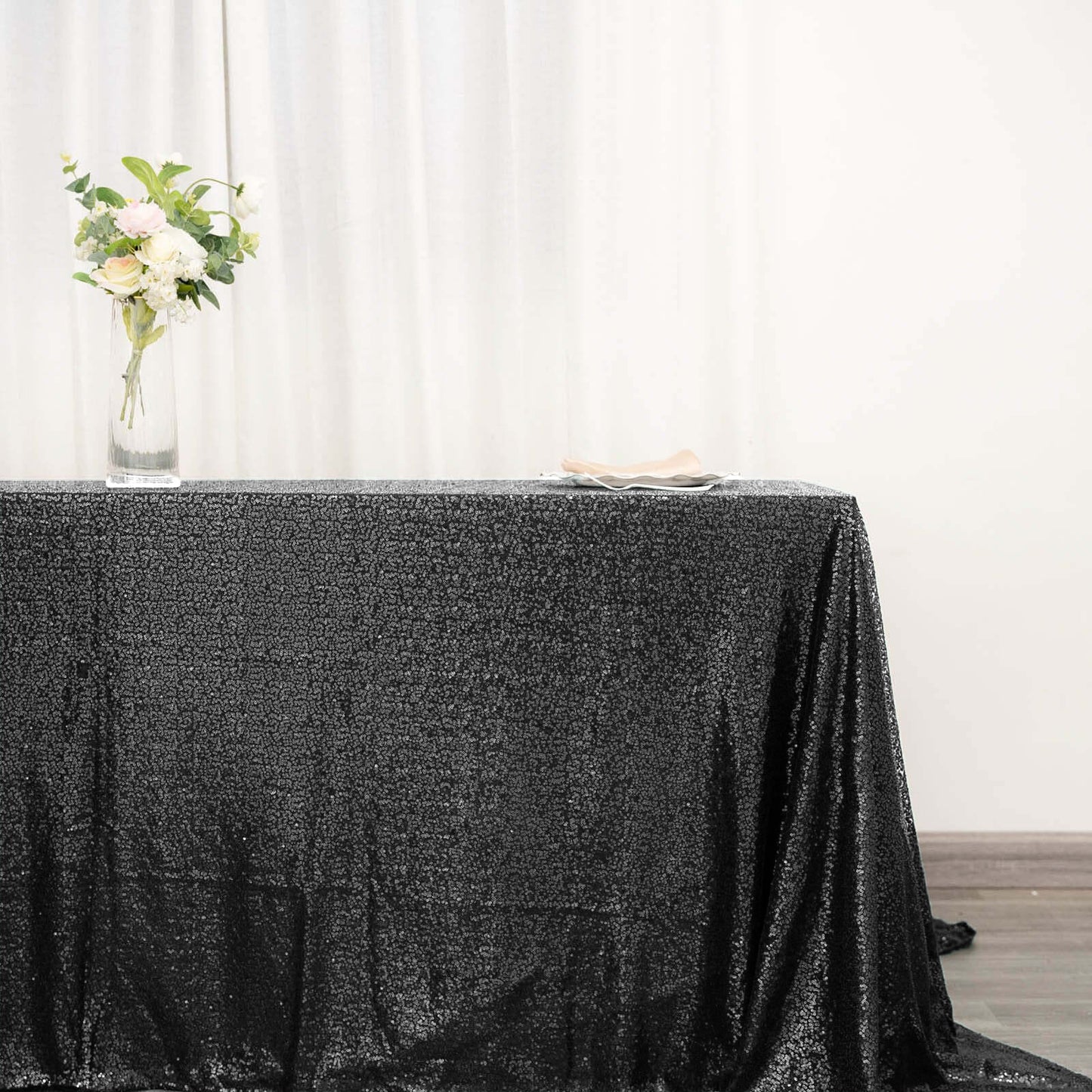 90"x132" Black Seamless Sequin Rectangle Tablecloth