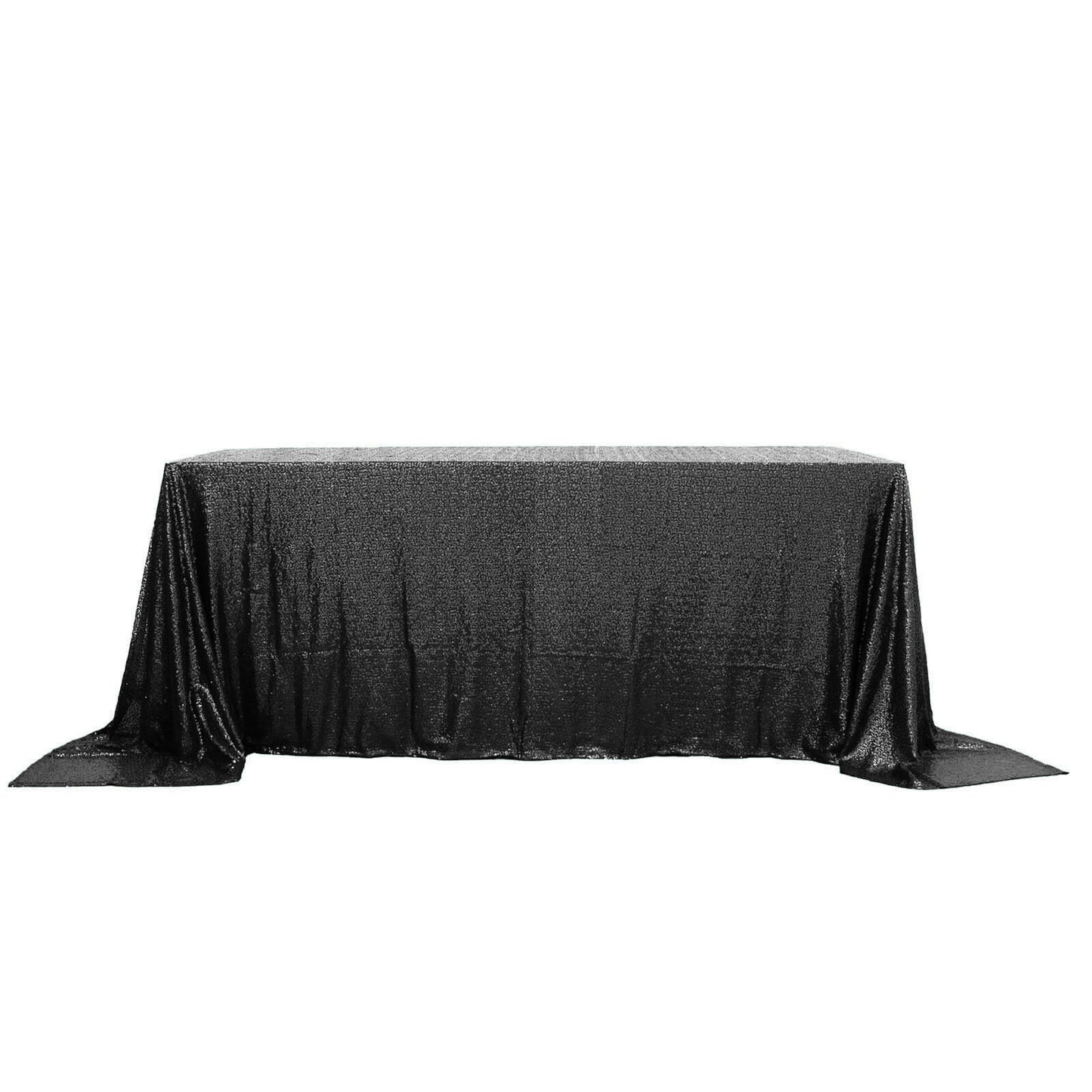 90"x132" Black Seamless Sequin Rectangle Tablecloth