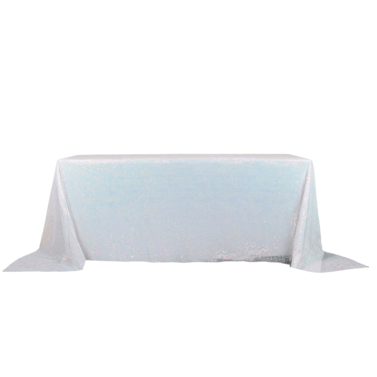 90 Inch x 132 Inch Sequin Rectangle Tablecloth in Iridescent Blue