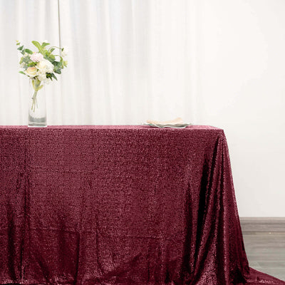 Durability Meets Style in Our Burgundy Sequin Tablecloth