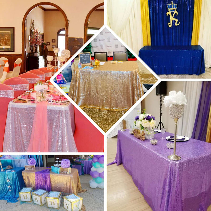 90"x132" Purple Seamless Premium Sequin Rectangle Tablecloth