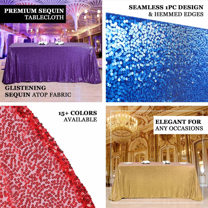 90"x132" Black Seamless Premium Sequin Rectangle Tablecloth